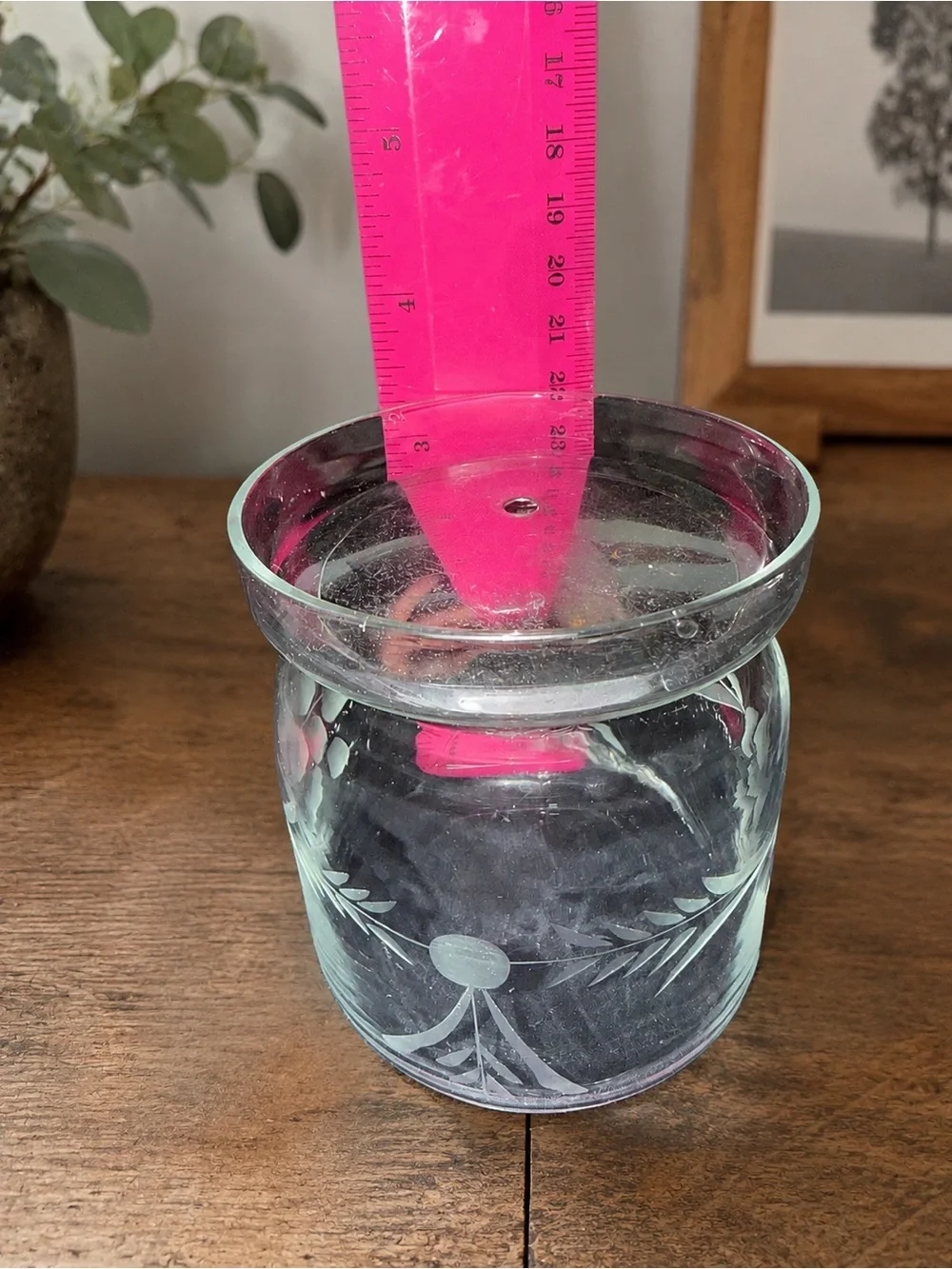 Vintage Etched Glass Jam Jelly Preserve Jar Spoon Rest Lid Floral No Spoon